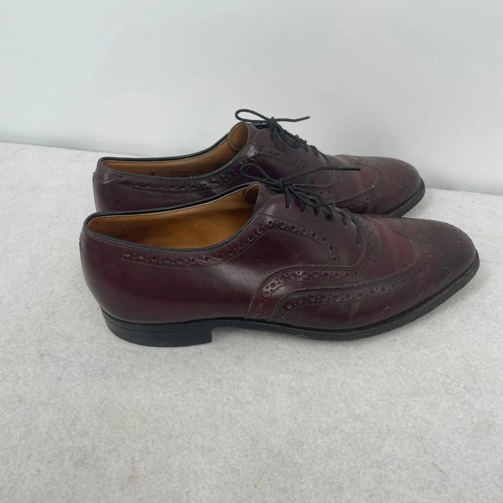 Johnston & Murphy Mens Burgundy Leather Wingtip Oxford Dress Shoes Made USA 10